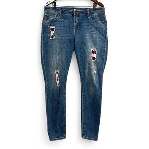 Gap Jeans Womens Legging Sz 12 Distressed Plaid Patches Medium Wash Denim